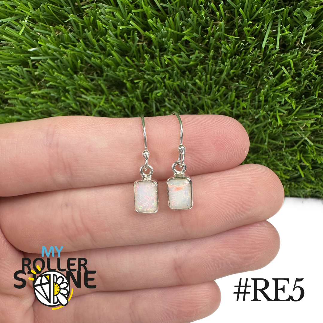 Boucles d’Oreilles Opale Éthiopienne Rectangle 8x6MM En Argent 925