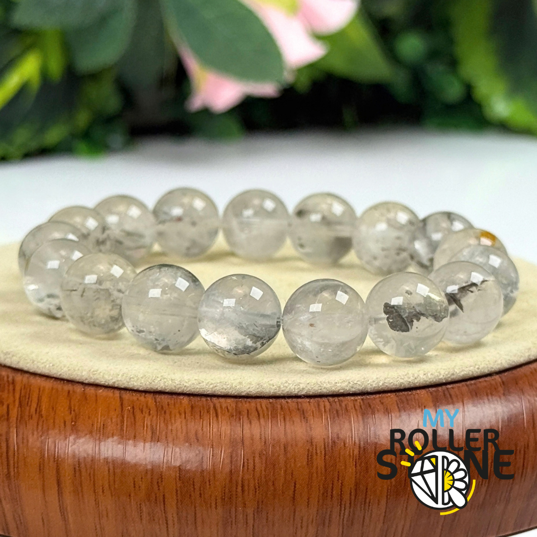 Bracelet en Cristal de Roche à Inclusions de Chalcopyrite