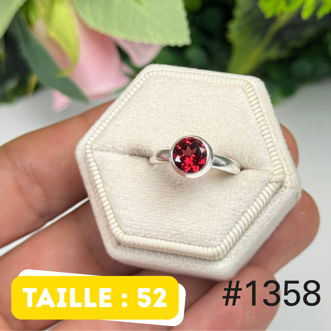 Bague argent 925 grenat facetté #1358