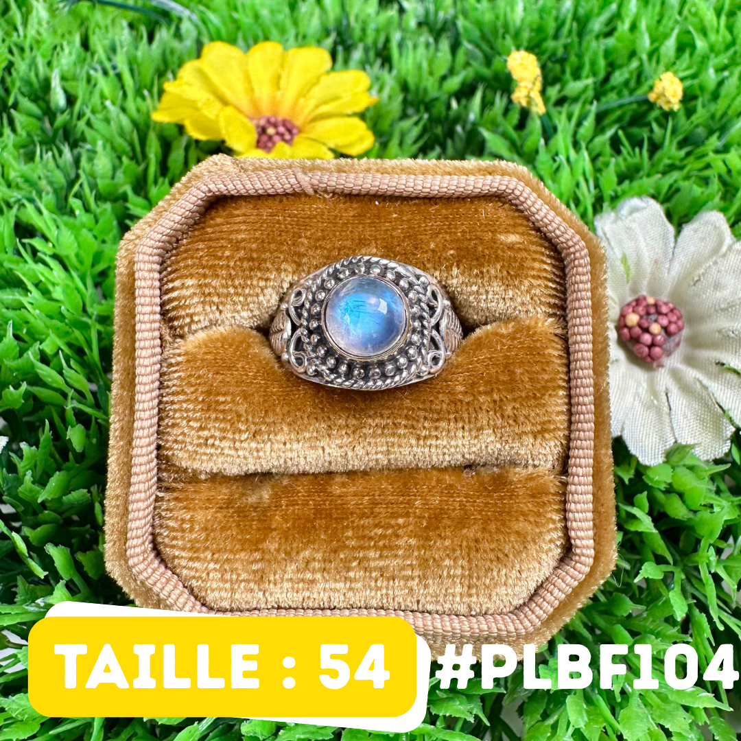 Bague En Argent Massif Avec Cabochon Aux Reflets Bleus - Taille 54 - Occasion