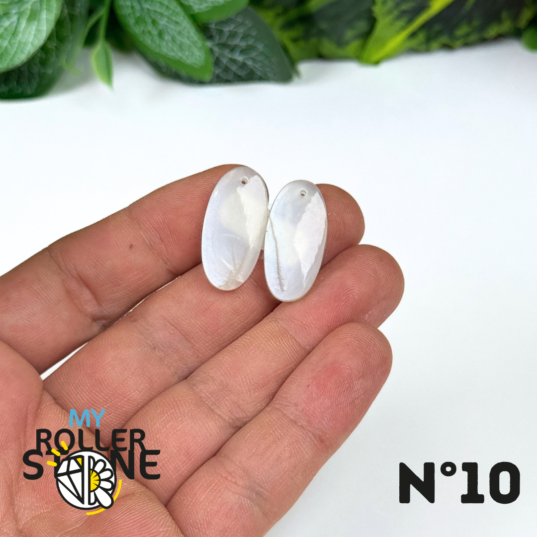 Paire de Cabochon percé en Pierre de lune D'Inde pour Boucles d'oreilles