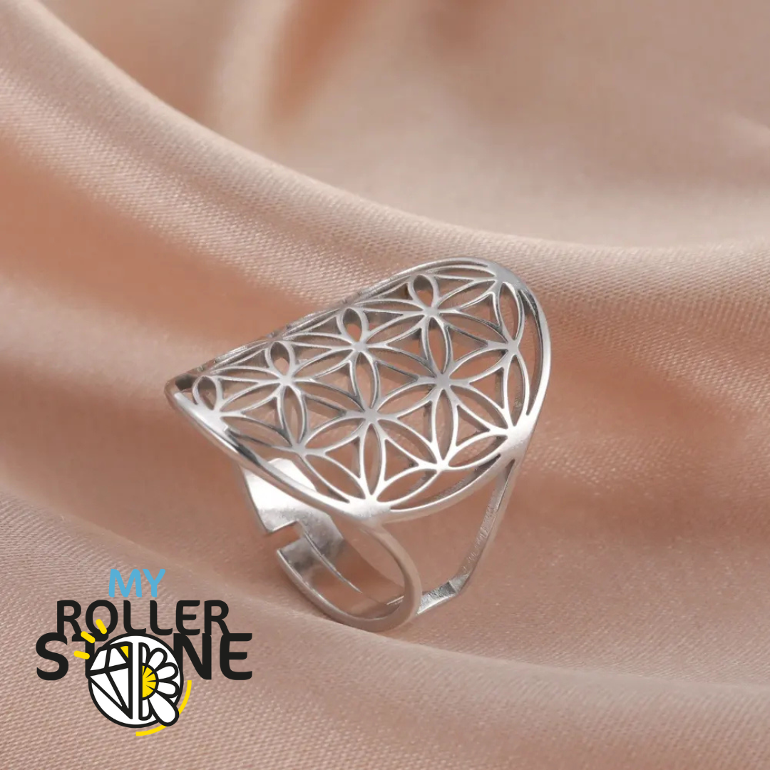 Bague Fleur de Vie Réglable  Acier inoxydable