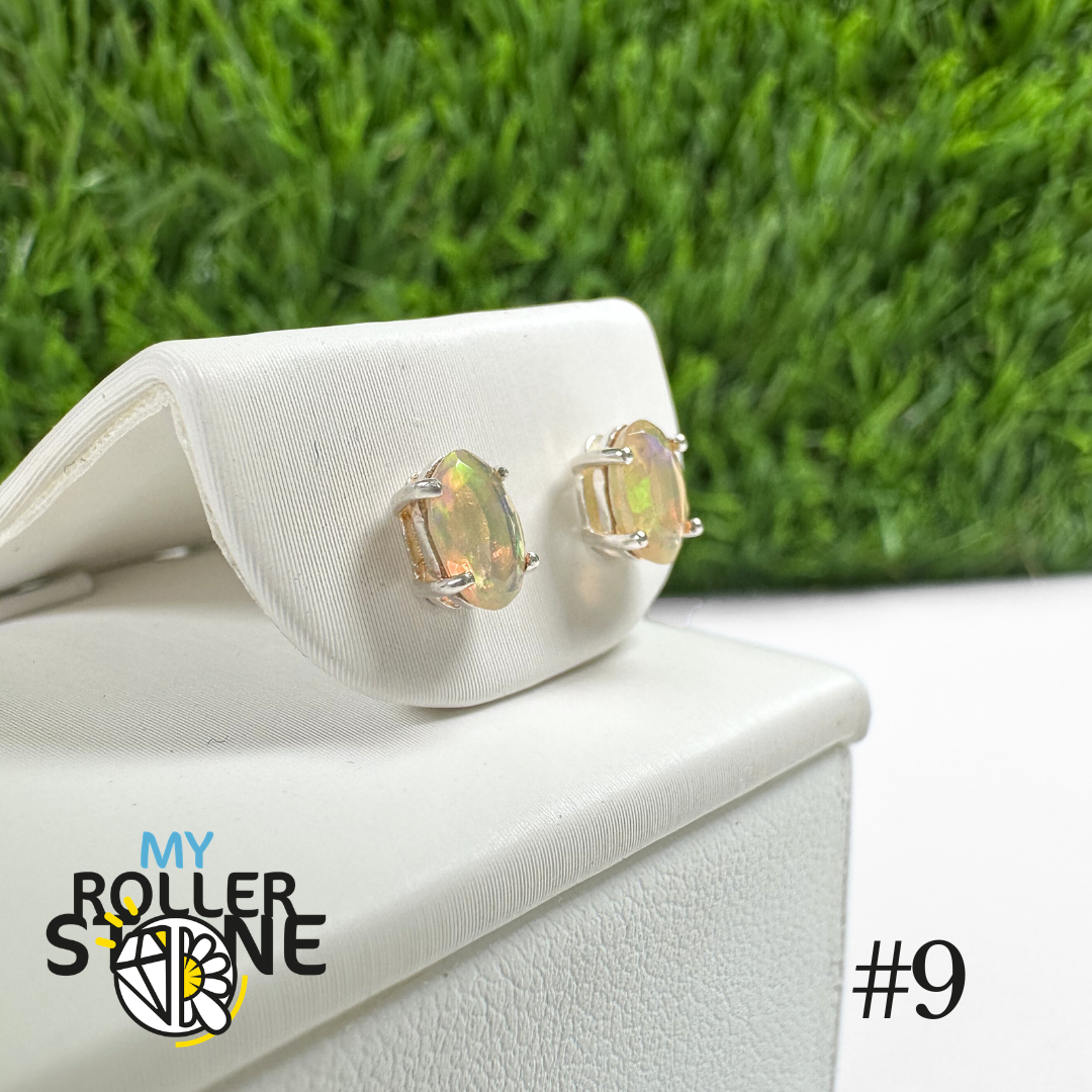 Boucles d'oreilles Opale Éthiopienne Ovale 6X4 MM en Argent 925 #9