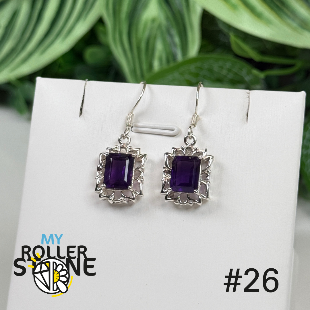Boucles d’oreilles argent 925 améthyste facettée #FE26