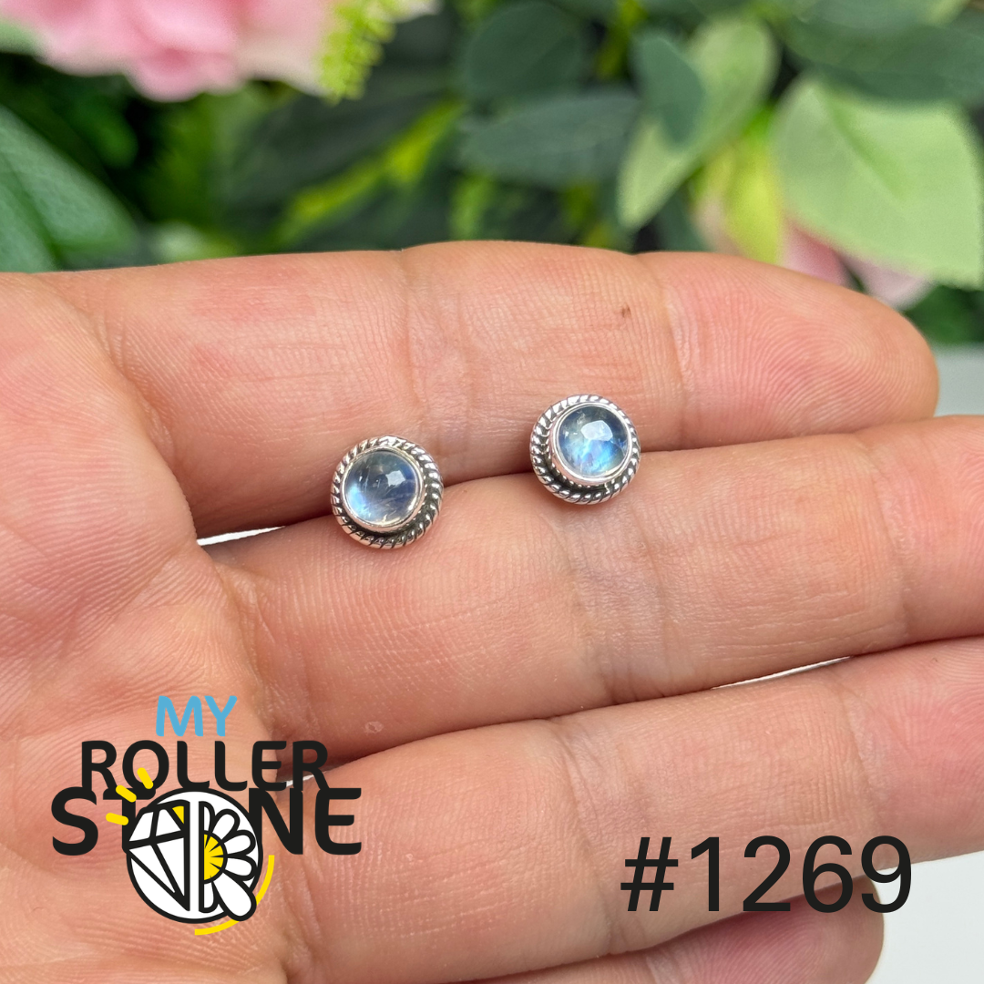 Boucles d’oreilles puces pierre de lune #1269