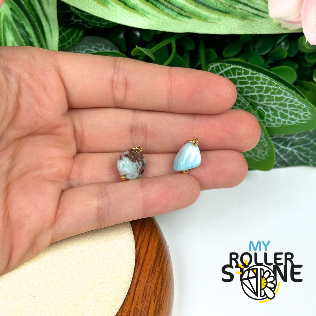 Pendentif Larimar Naturel – Forme Nugget & Acier Inoxydable 304 Doré