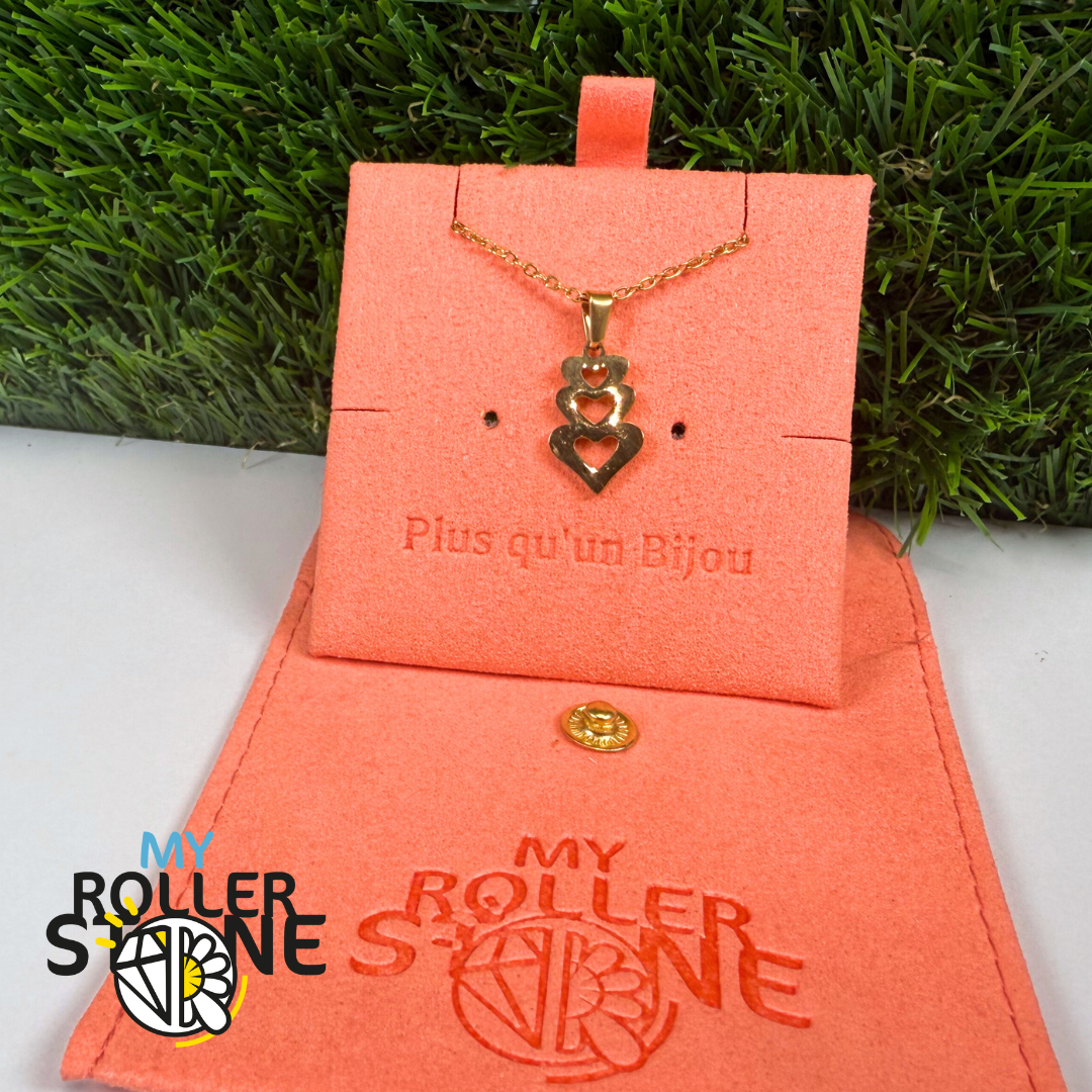 Pendentif Triple Coeur acier inoxydable Doré