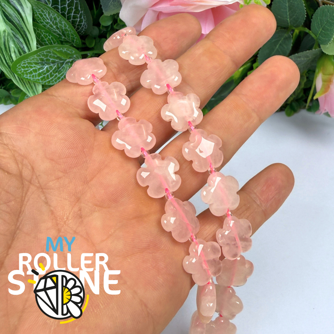 Perle fleur en Quartz rose