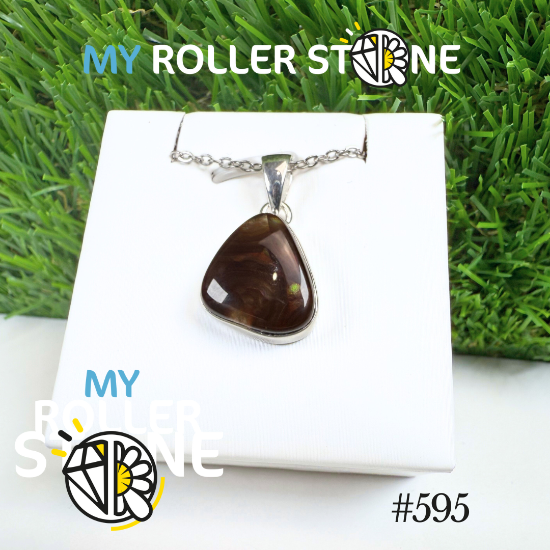 Pendentif Agate de Feu Du Méxique et Argent 925 (MFAP594)