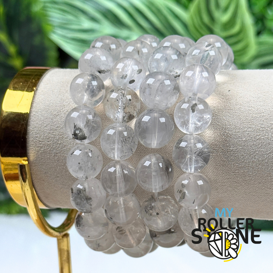 Bracelet en Cristal de Roche à Inclusions de Chalcopyrite