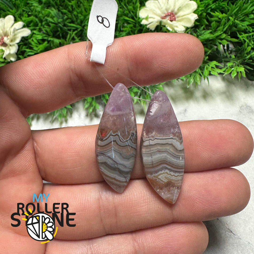 Paire de Cabochons percées Améthyste Agatisée Feuille