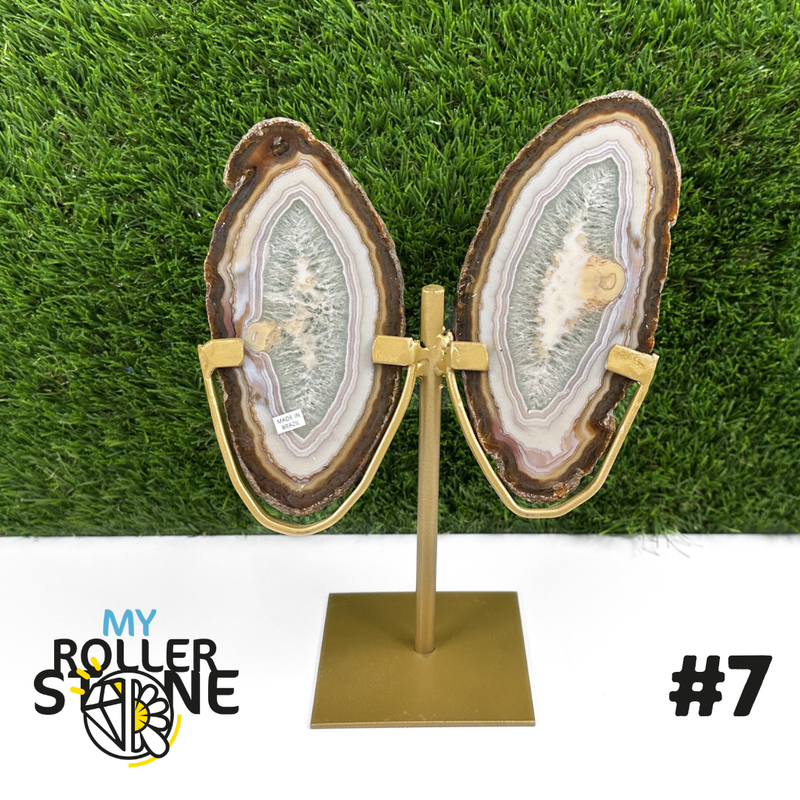 Tranche Duo d'Agate sur Support Métal #7