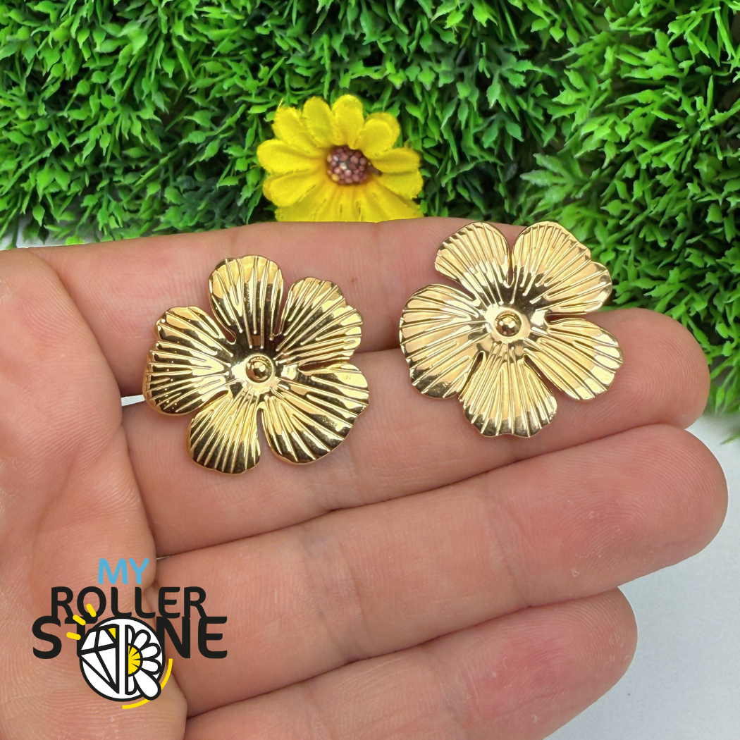 Boucles d'oreilles Fleur d'Or en acier inoxydable