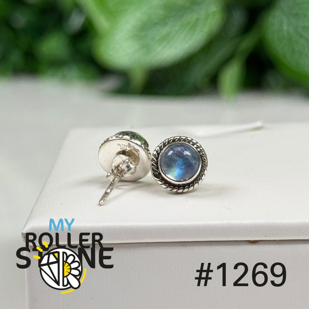 Boucles d’oreilles puces pierre de lune #1269