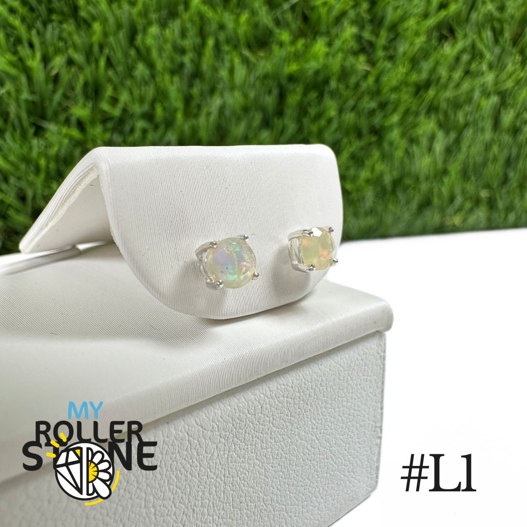Boucles d'oreilles Opale Éthiopienne Rond 4X4 MM En Argent 925 #L1