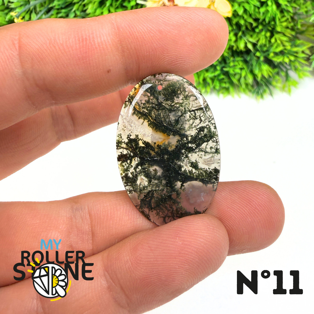 Pendentif Percé Agate Mousse Naturelle 5A