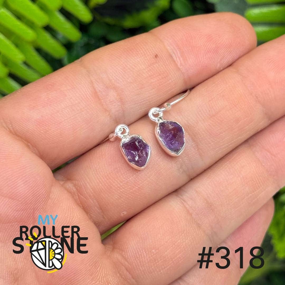 Boucles d’oreilles argent 925 améthyste brute #E318