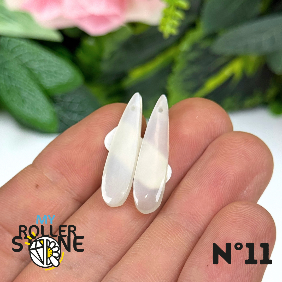 Paire de Cabochon percé en Pierre de lune D'Inde pour Boucles d'oreilles