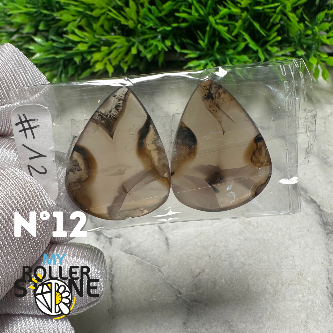 Paire de cabochons Agate Montana forme libre