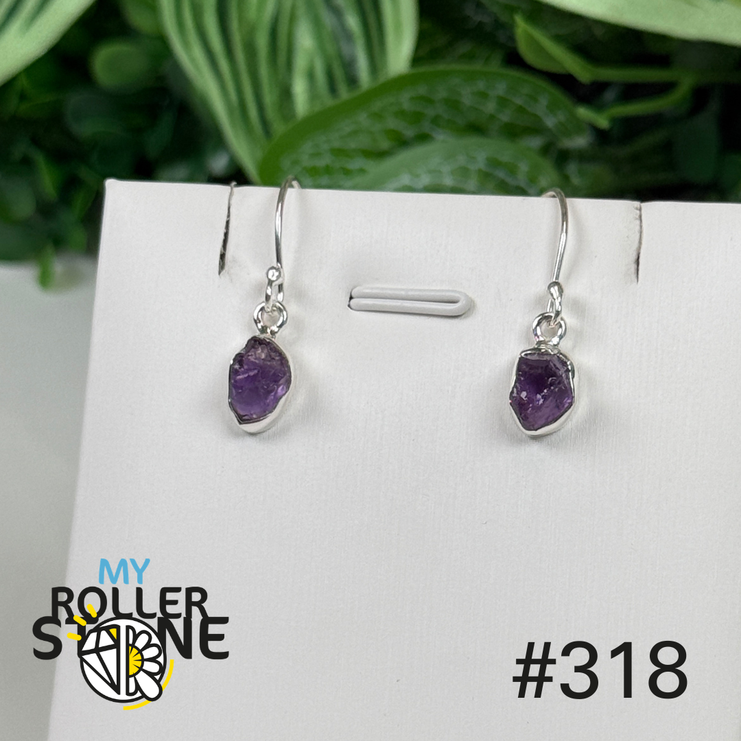 Boucles d’oreilles argent 925 améthyste brute #E318