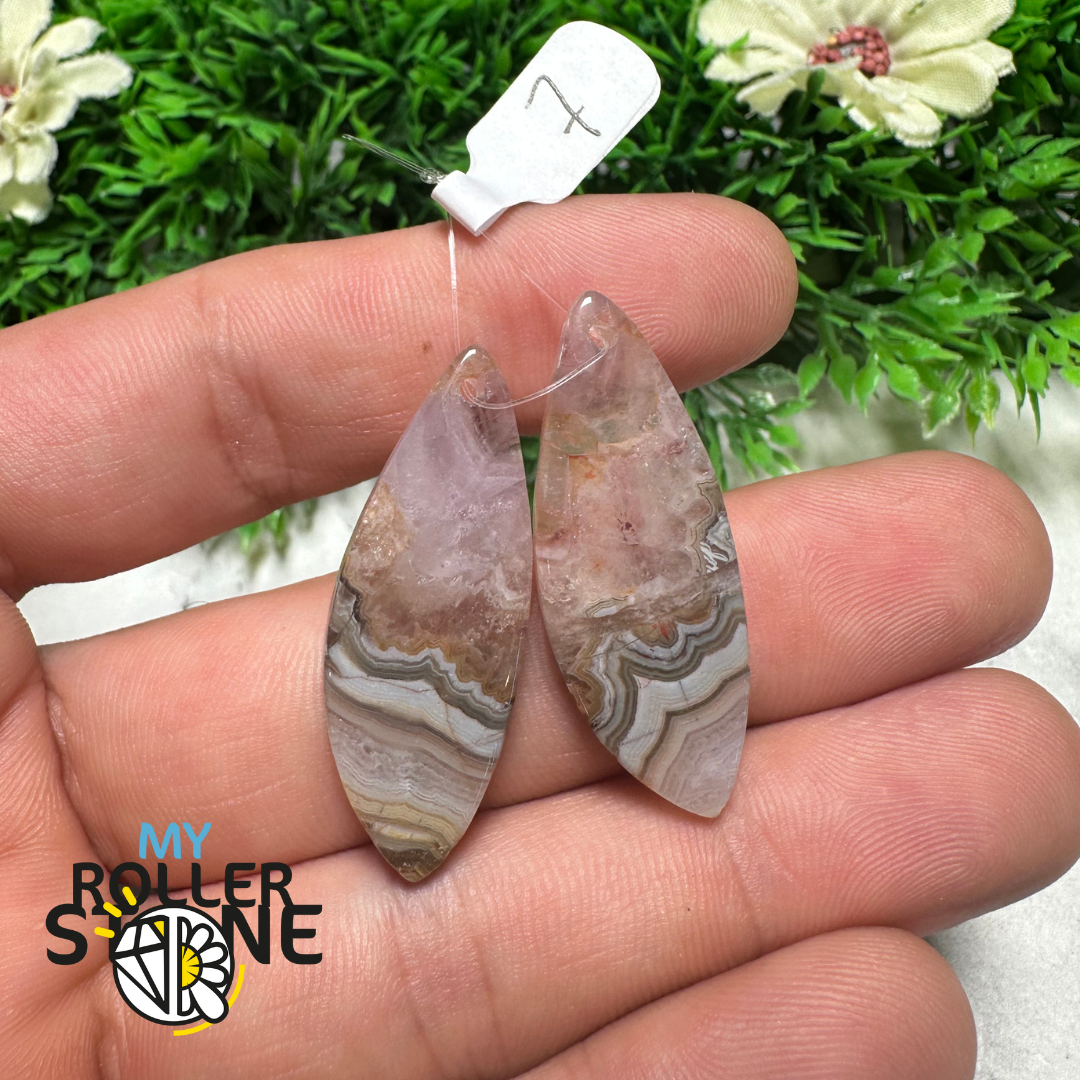Paire de Cabochons percées Améthyste Agatisée Feuille