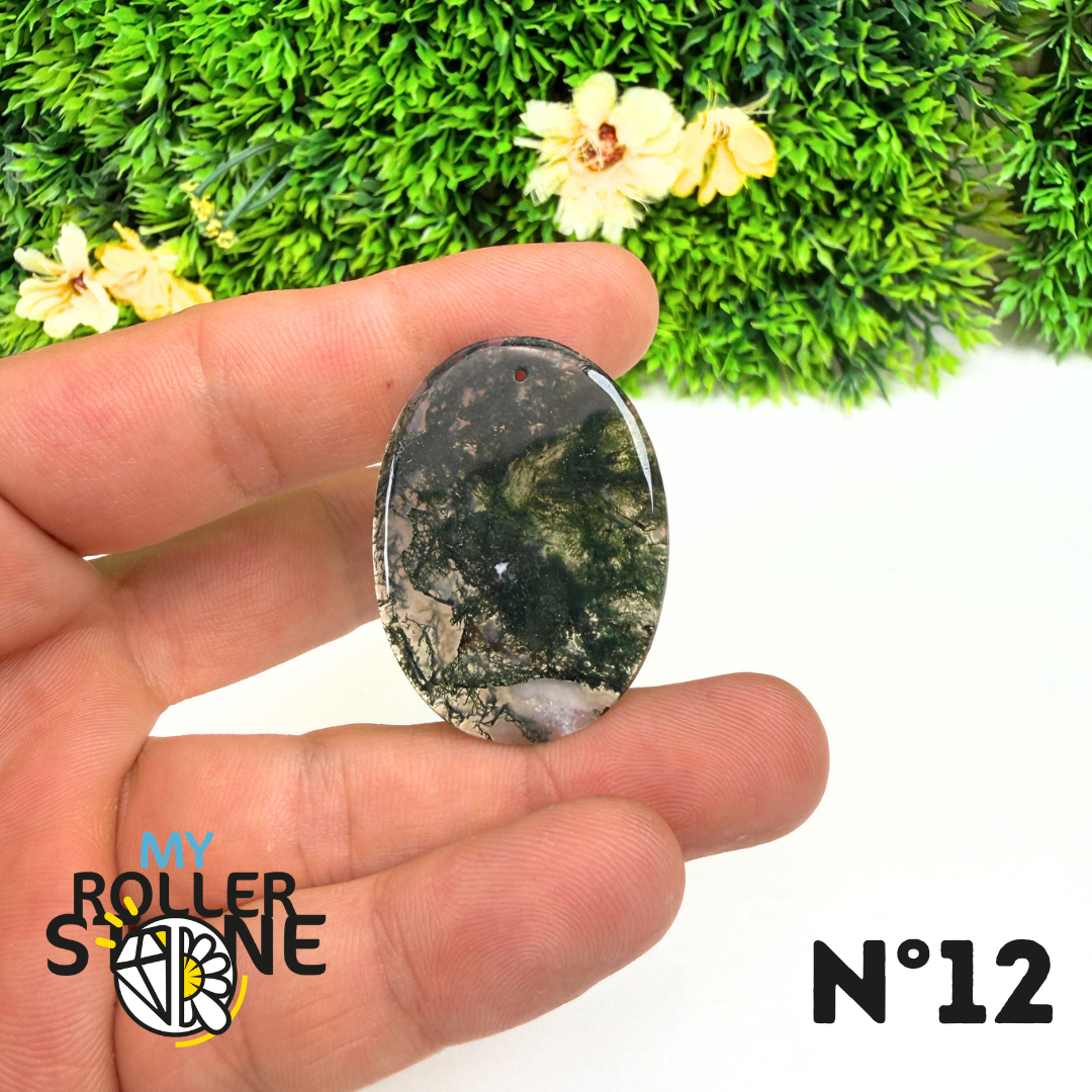 Pendentif Percé Agate Mousse Naturelle 5A