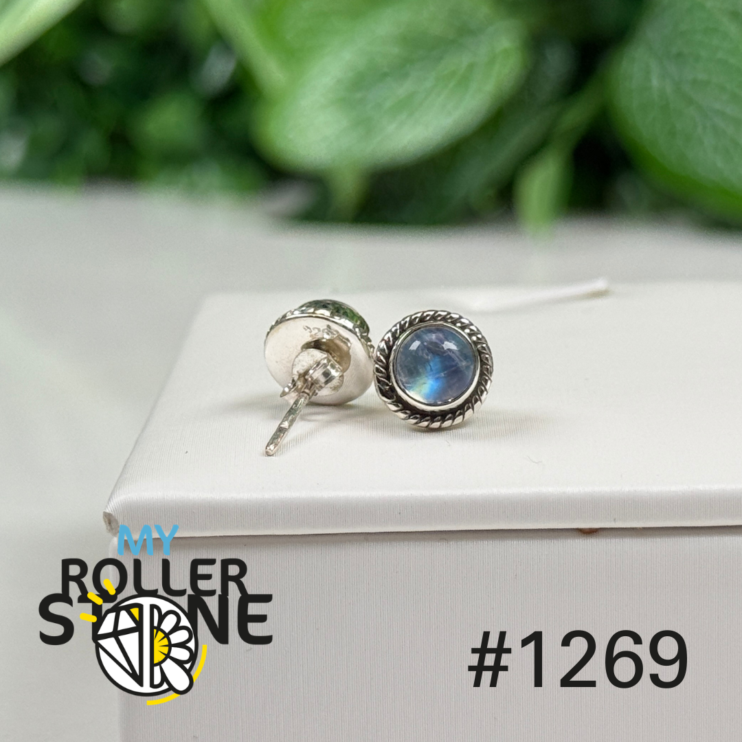 Boucles d’oreilles puces pierre de lune #1269