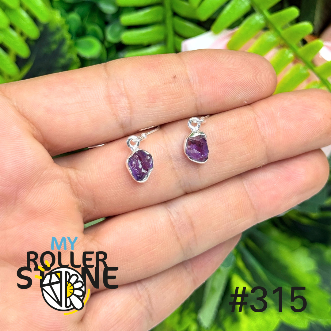 Boucles d’oreilles argent améthyste brute #E315