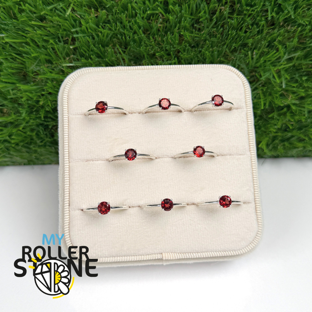 Bague Solitaire Grenat facettée rond (4 tailles)