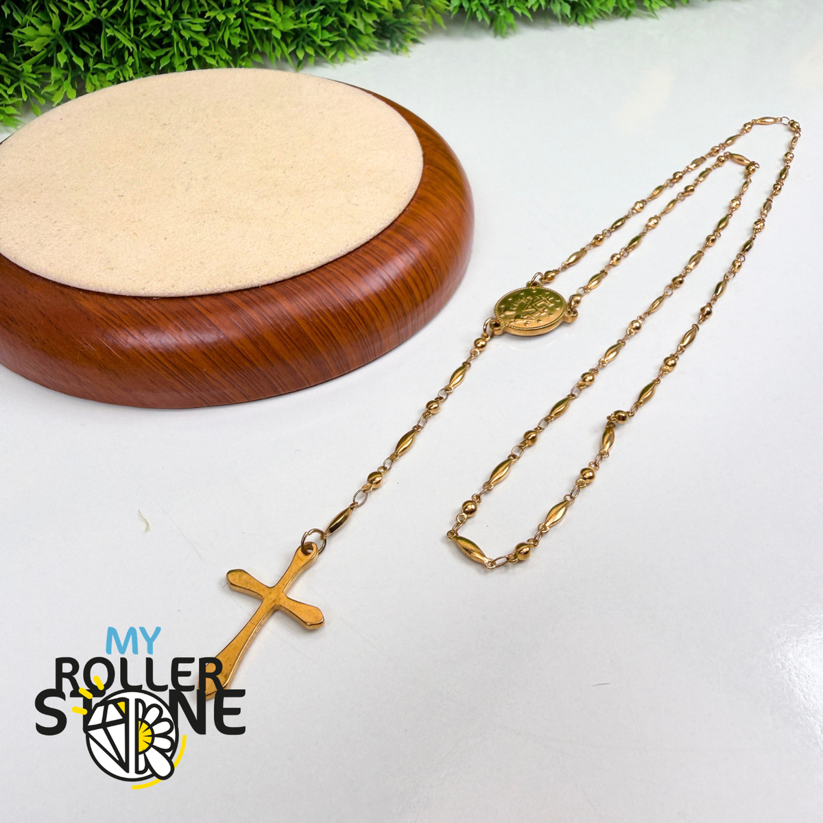 Chapelet de Prière Doré – Croix & Médaille Vierge Marie – Acier Inoxydable 201