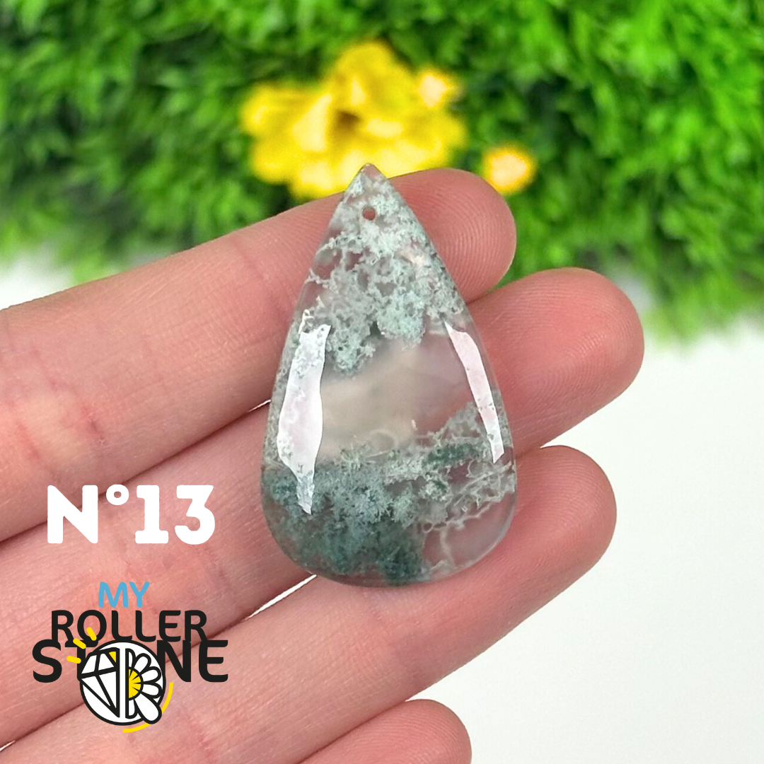 Pendentif Agate Mousse percé 5A