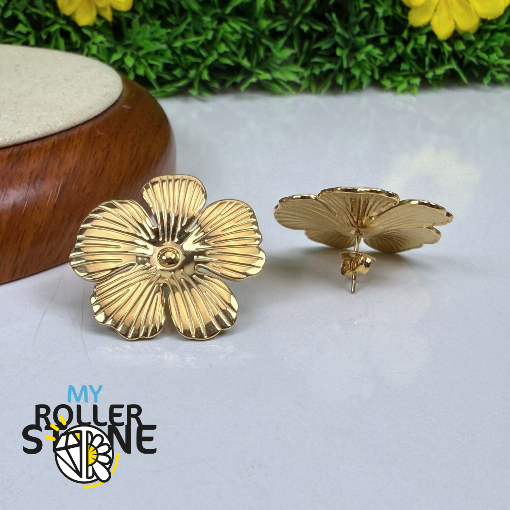 Boucles d'oreilles Fleur d'Or en acier inoxydable