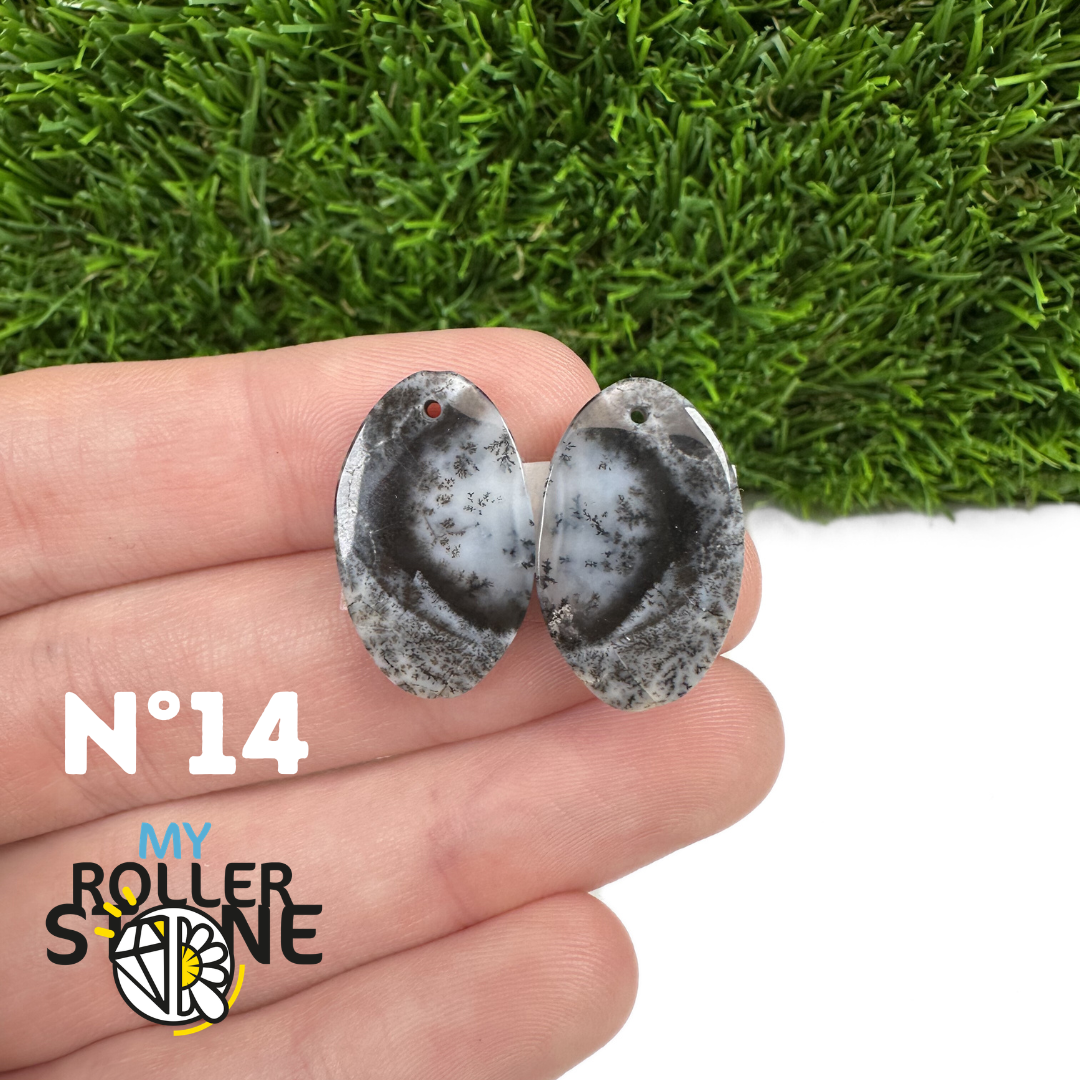 Paire de cabochons Opale Dendritique percé (Pour Boucles d'oreilles)