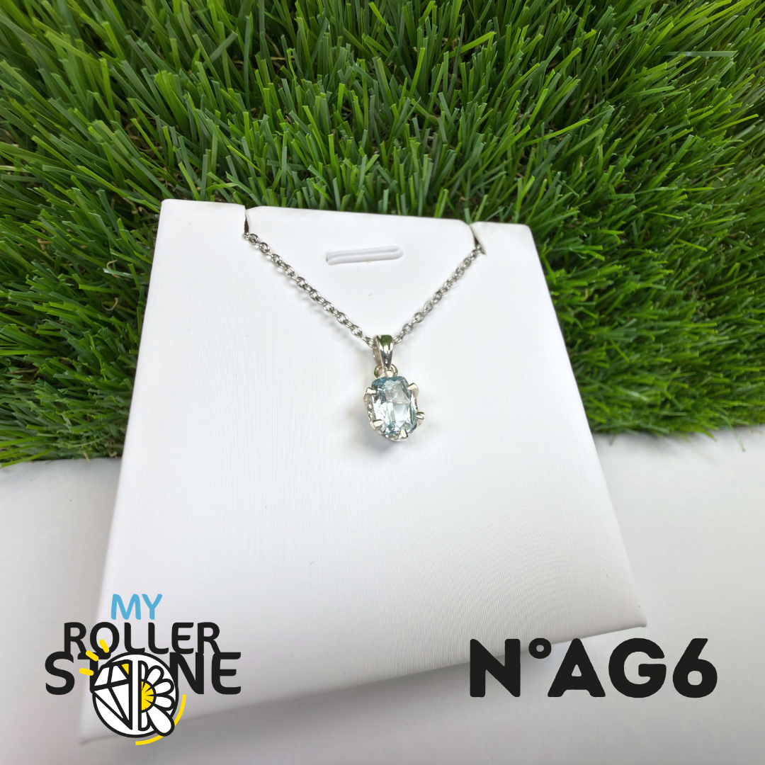 Pendentif Aigue-Marine Facettée Argent 925 #AG6