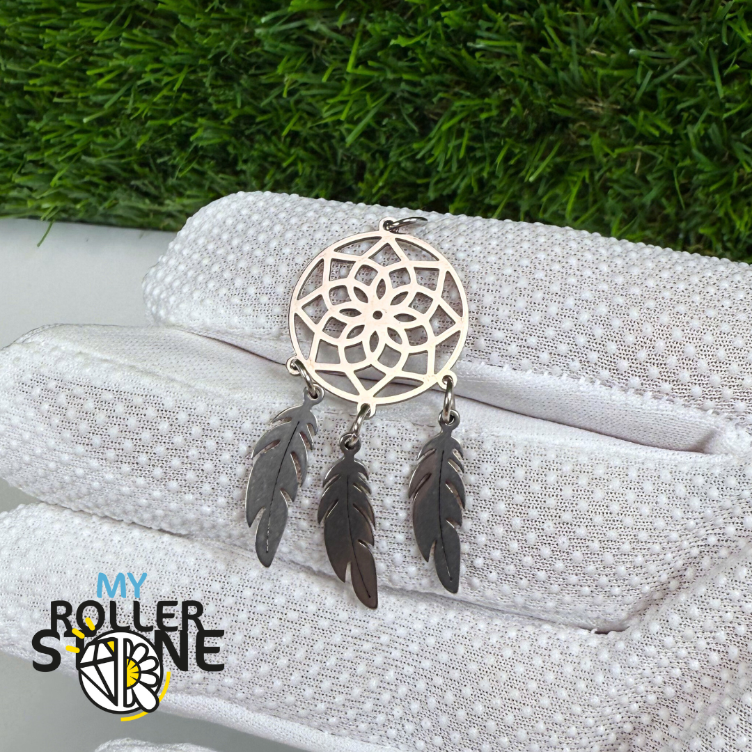 Pendentif attrape-rêves acier inoxydable argenté