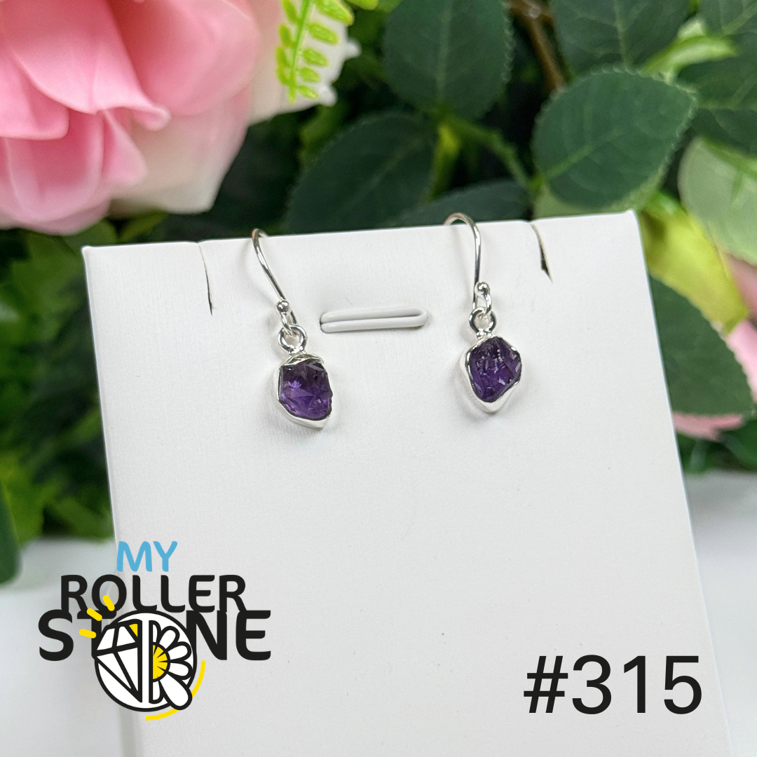 Boucles d’oreilles argent améthyste brute #E315