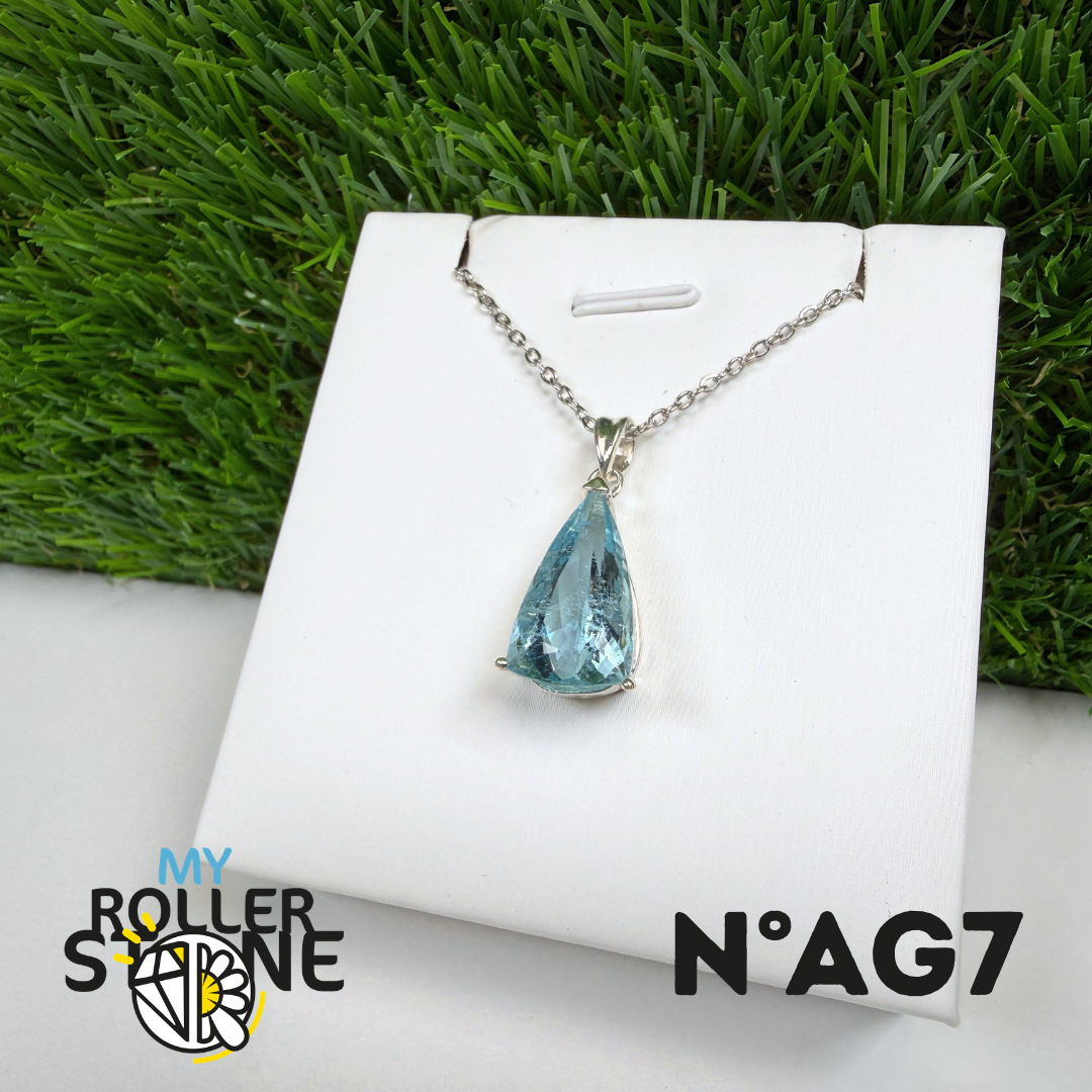 Pendentif Aigue-Marine Facettée Argent 925 #AG7