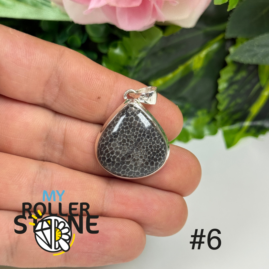 Pendentif argent corail noir #LCP6