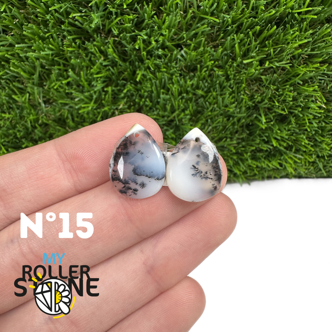 Paire de cabochons Opale Dendritique percé (Pour Boucles d'oreilles)