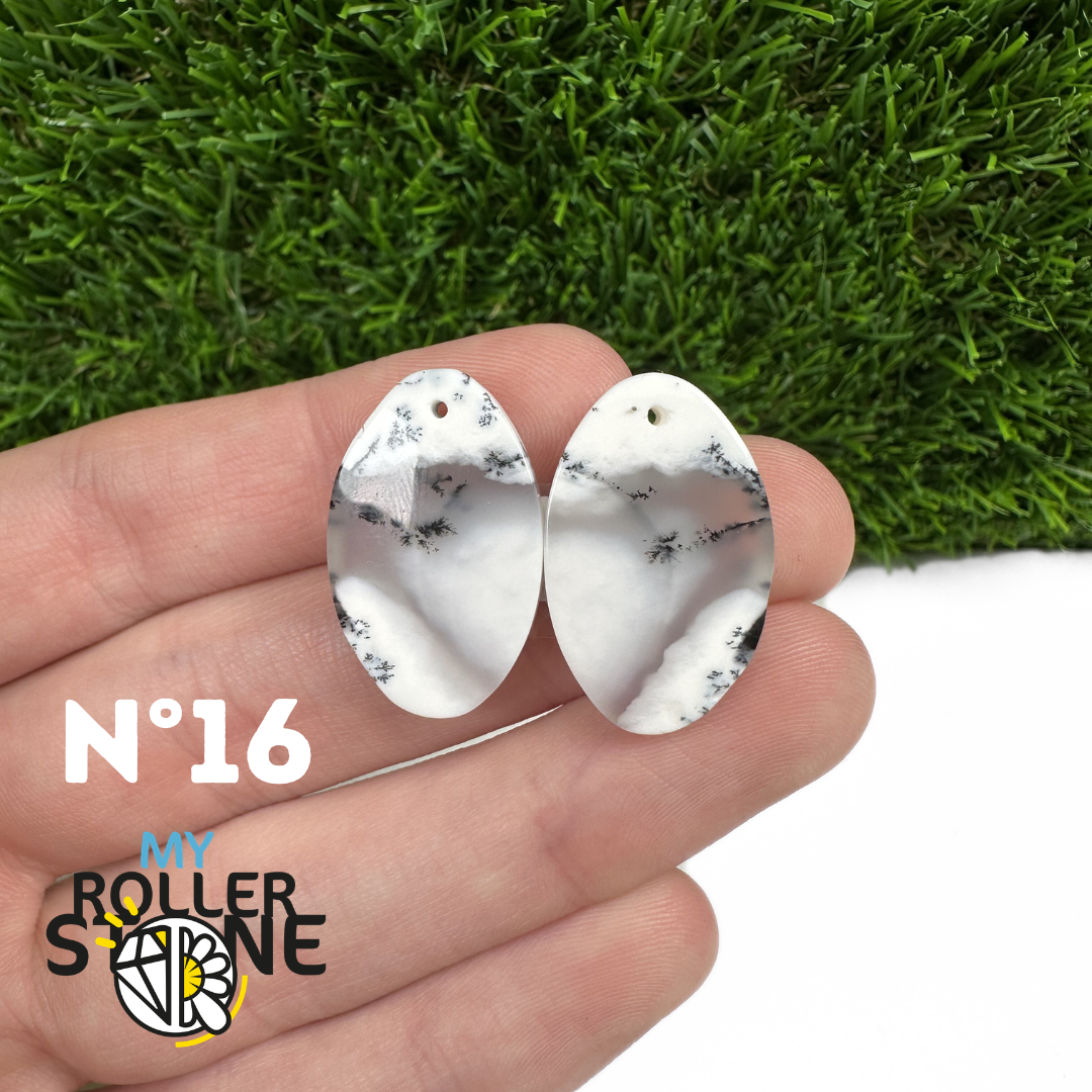 Paire de cabochons Opale Dendritique percé (Pour Boucles d'oreilles)