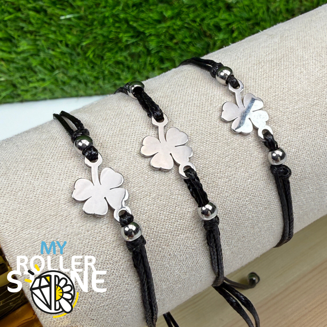 Bracelet Trèfle à Quatre Feuilles Réglable – Acier Inoxydable Argenté