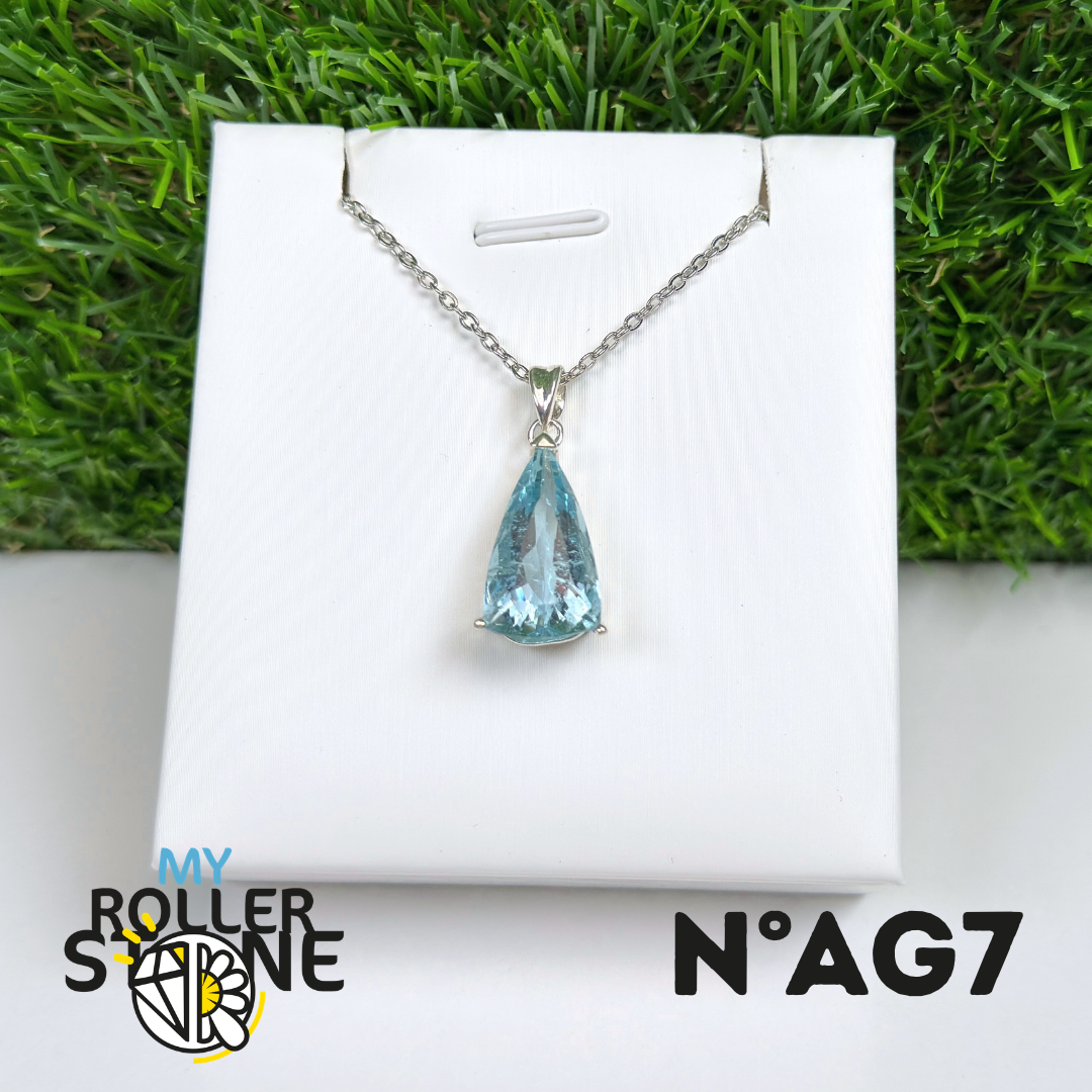 Pendentif Aigue-Marine Facettée Argent 925 #AG7