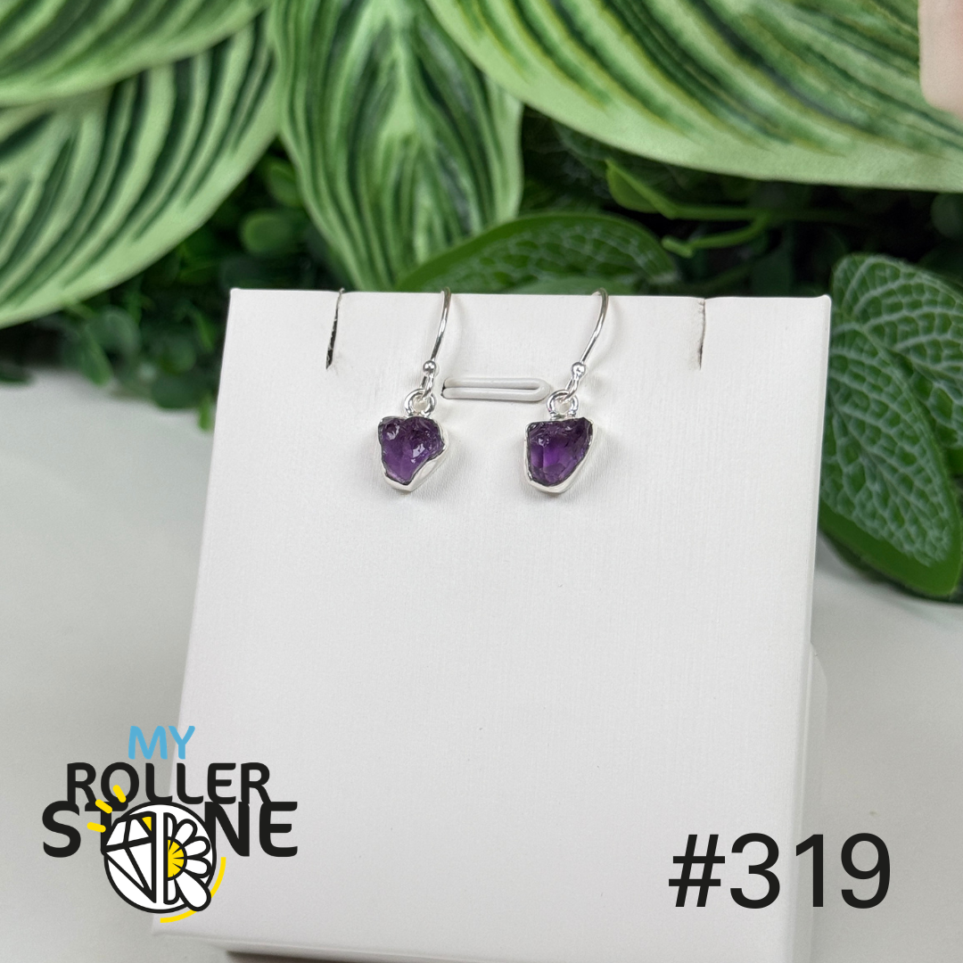 Boucles d’oreilles argent 925 améthyste brute #E319