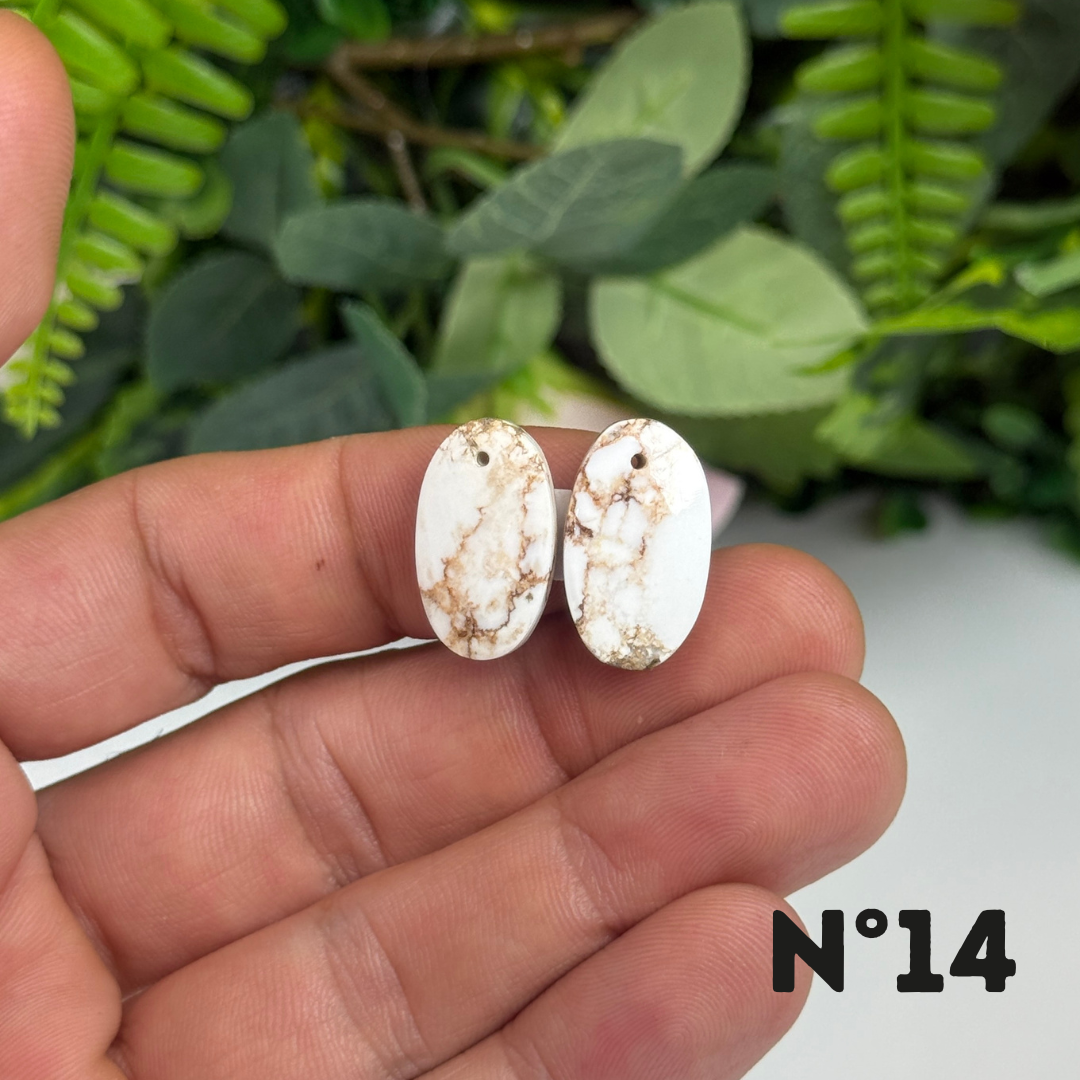Paire de Cabochon percé en Magnésite Cheval Sauvage pour Boucles d'oreilles