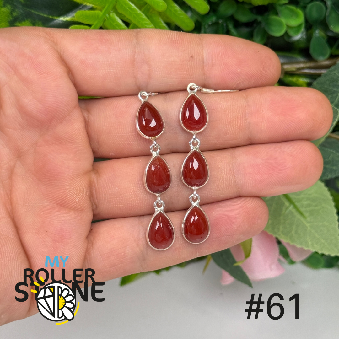 Boucles d’oreilles argent 925 cornaline serti clos #BE61