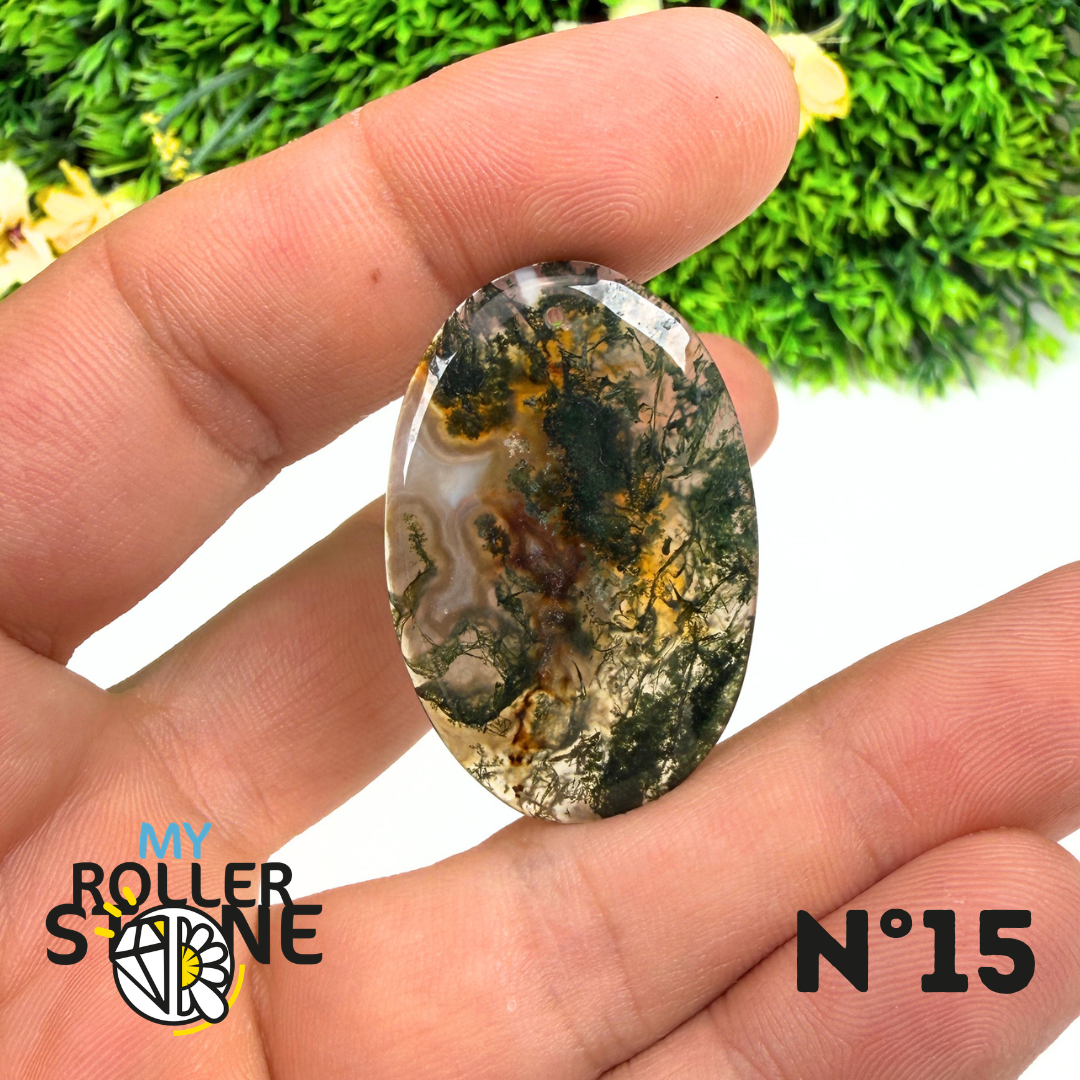 Pendentif Percé Agate Mousse Naturelle 5A