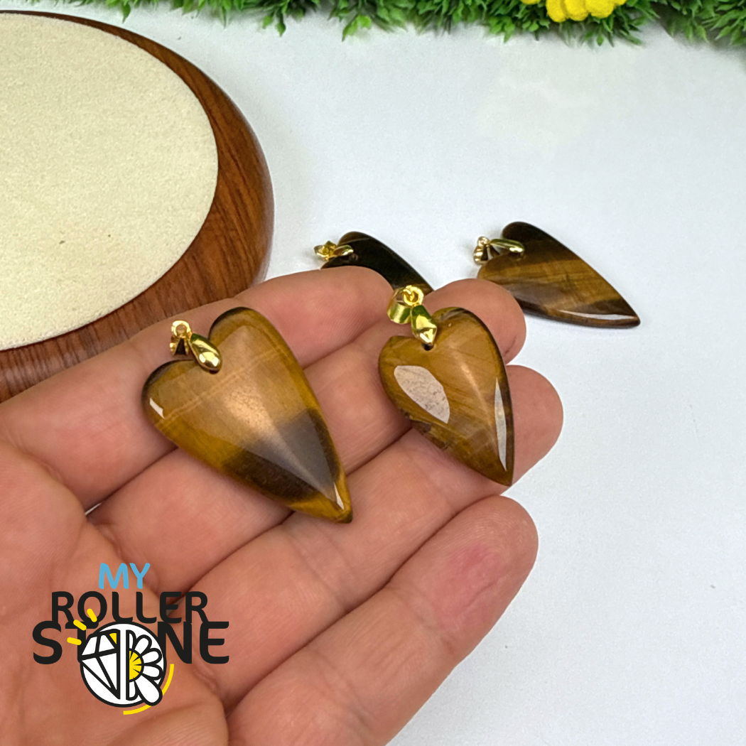 Pendentif long Coeur Oeil de tigre
