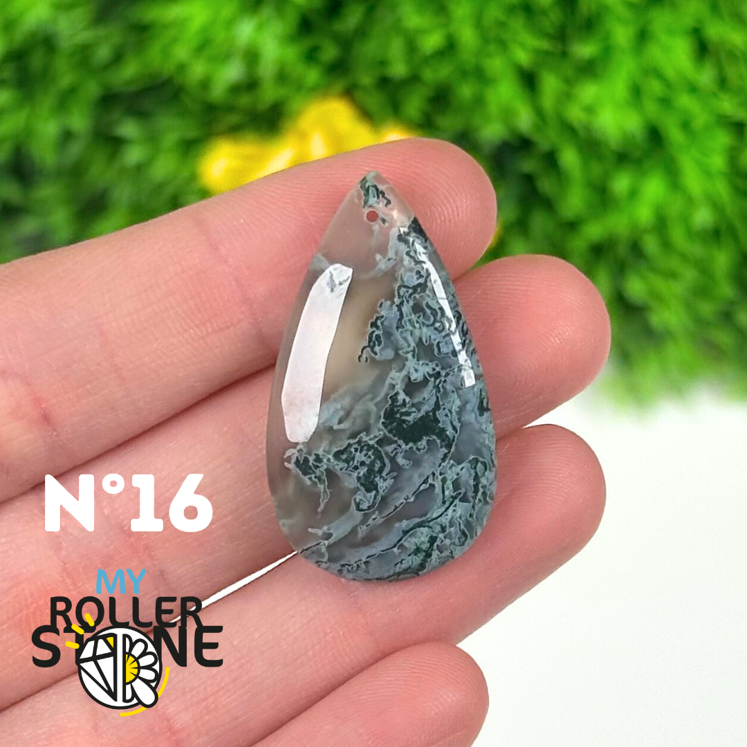 Pendentif Agate Mousse percé 5A