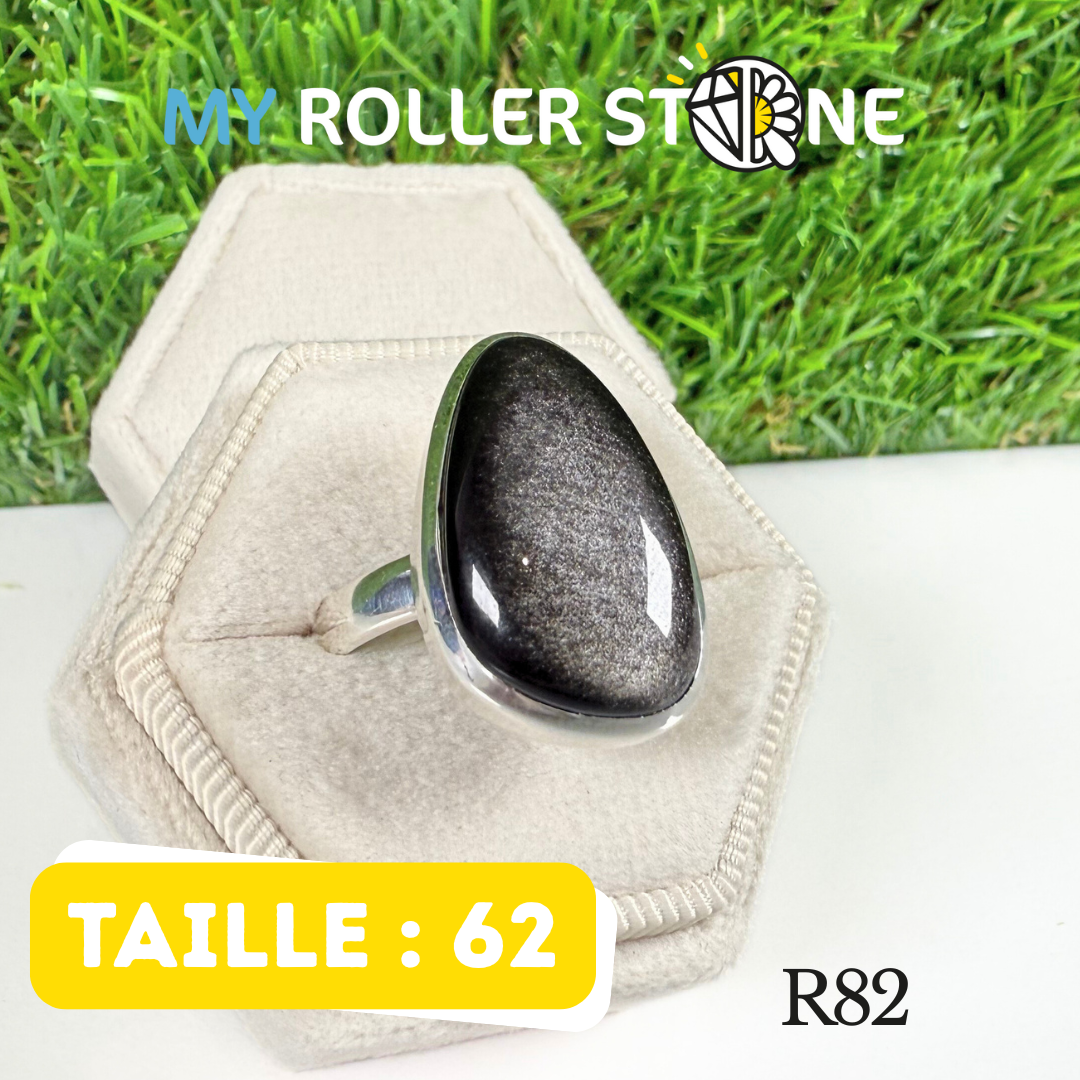 Bague Obsidienne Argentée et Argent 925 (SSOR782 )