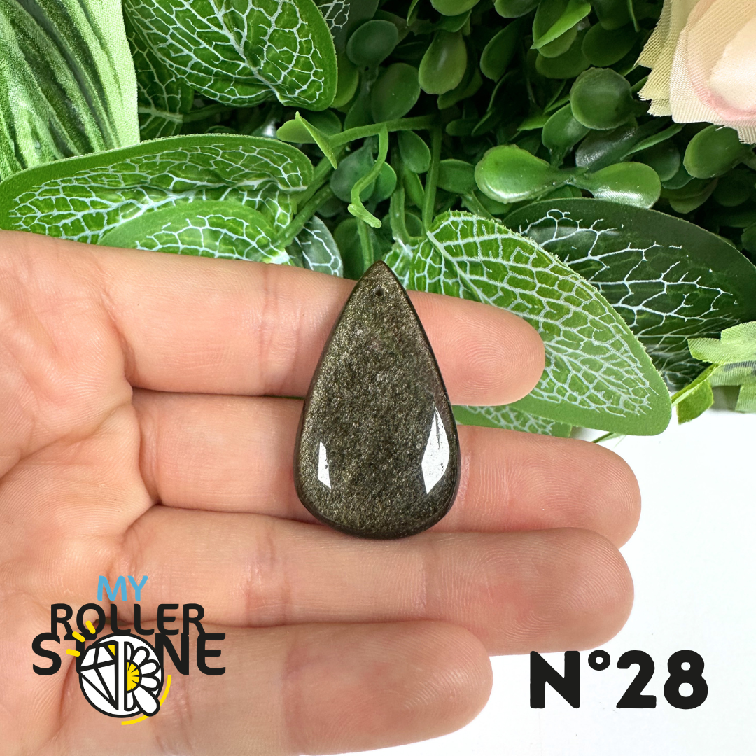 Pendentif Obsidienne dorée 5A percé